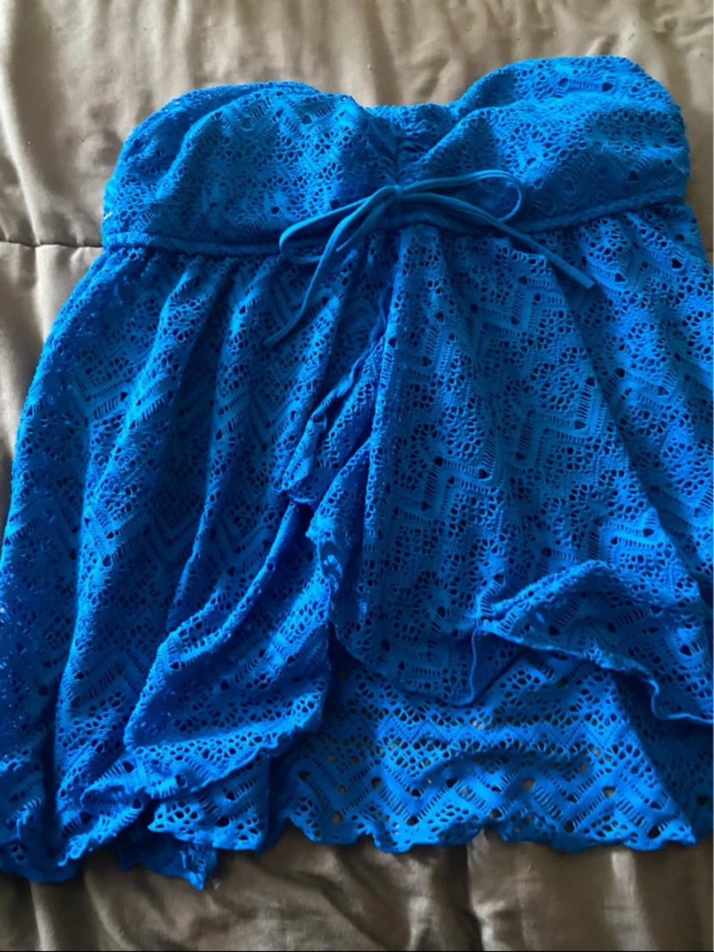 Strapless Blue Crochet Swim Cover-Up